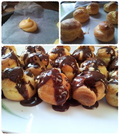 Profiteroles di Michel Roux con crema pasticcera e salsa di cioccolato fondente